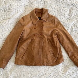 Vintage Y2K it’s a new vision tan light brown leather Peacoat jacket